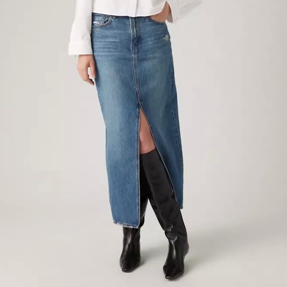 Levi's Dresses & Skirts - Levi’s Ankle Column Skirt, Waist 25, Distressed Blue (Medium Wash), NWT